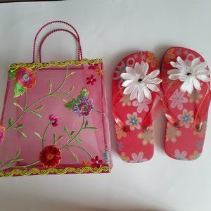 Cute Set Embroidery Bag & Flip-Flops For Baby Girl
